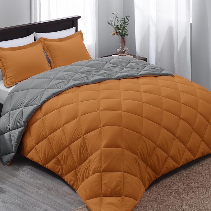 Beyond Basic Twin Comforter Set - Reversible for All Seasons, Burnt Orange/Charcoal Gray, 1 Twin Comforter (66"x92") and 1 Pillow Sham (20"x26"+2")