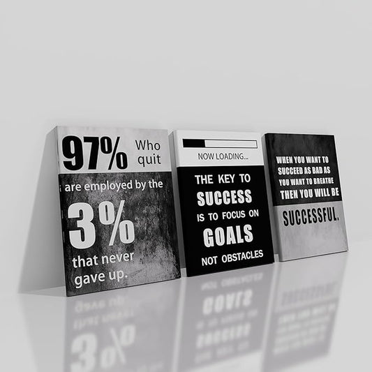 QYHART Motivational Poster Success Inspirational Canvas Art Paintings 3 Pieces Picture Artwork Living Room Prints Wall Decor Decoration Wooden Framed Ready to Hang [36''Wx 16''H]