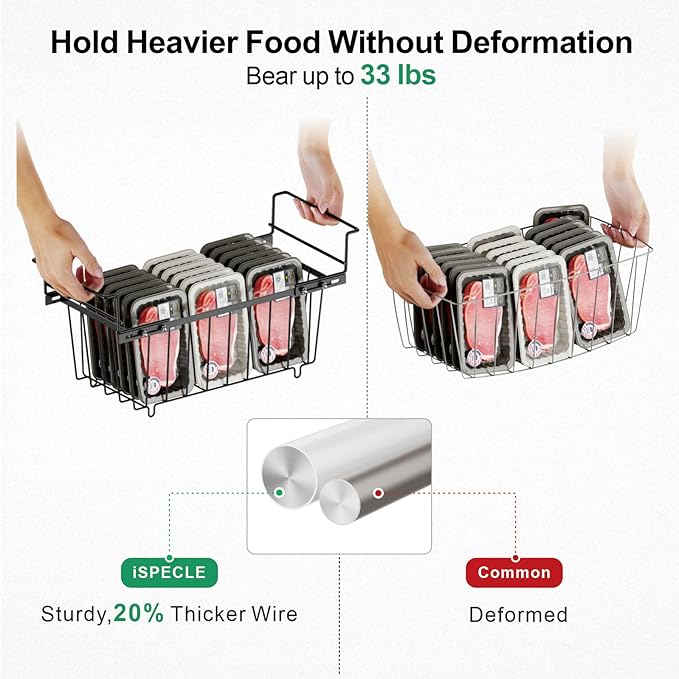 iSPECLE Freezer Organizer Bins - Fit 7 Cu.Ft Chest Freezer, Expand from 15.8" to 18.1" (L) Deep Freezer Organizer Bins, 2 Pack Small Hanging Freezer Baskets for Chest Freezer, Black
