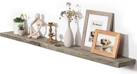 Fun Memories Floating Shelves for Wall Dec, 55"x8" Rustic Reclaimed Wood Shelves, Heavy-Duty Wall Mounted Shelves with Invisible Brackets for Living Room, Bedroom, Kitchen, Grey Finish