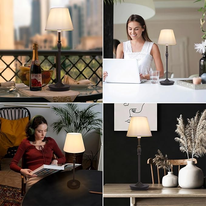 Cordless Table Lamp Portable Small LED Touch Lamp with Dimmer, 18" 2700K Rechargeable Battery Light for Bedside, Dining Room, Bedroom Lamp, Patio, Bar, Night Light, Bathroom (Sand Black)