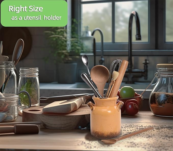 Quoowiit Ceramic Rustic Farmhouse Vase, Distressed Decorative Flower Vase for Home Decor, Ideal Shelf Decor, Yellow Boho Vases for Living Room Bedroom Kitchen Office Centerpiece Table Decorations