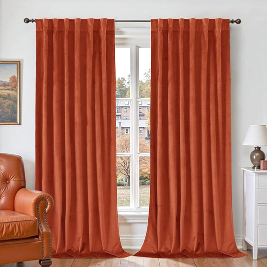 BGment Luxury Velvet Curtains 90 Inches for Living Room, Terracotta Rust Fall Decor Blackout Velvet Curtains Super Soft Drapes with Back Tab and Rod Pocket for Bedroom, Set of 2 Panels, 52 x 90 Inch