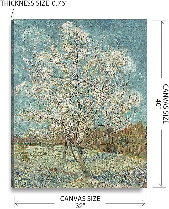 DECORARTS - The Pink Peach Tree, Vincent Van Gogh Art Reproduction. Giclee Print on Canvas. Wall Art for Home. 40x32