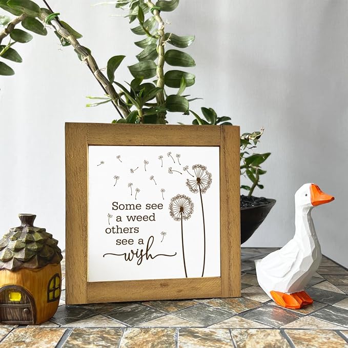 Inspirational Wood Sign, Box Wood Plaques Desk Décor, Dandelion Sign, Wooden Plaque Gift Tabletop, Elegant Home Decor, Farmhouse Decor Set, Housewarming Gift, Some See a Weed Others See a Wish A1