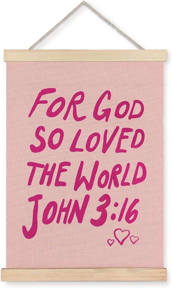 Supwhd Christian Wall Decor, Trendy Preppy Pink Bible Verse Wall Art With Wooden Poster Hanger, Pink Preppy Wall Decor, Christian Wall Art for Girls Room Dorm Decor, 12x16