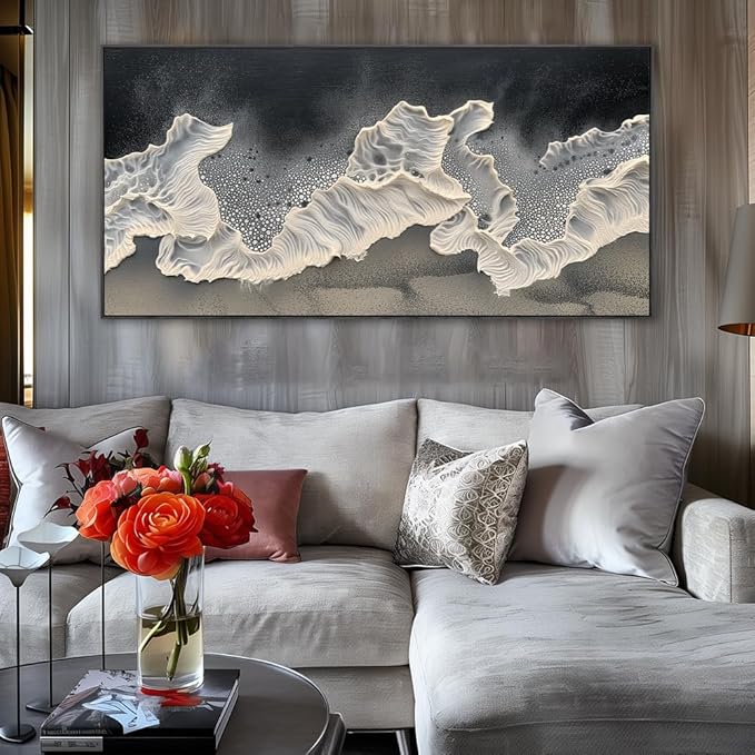 Wall Art Modern Flowers Artwork Love Heart Wall Decor White Canvas Prints for Living Room Bedroom Dining Room Home Office Decor Large Framed Ready to Hang 24"x48"