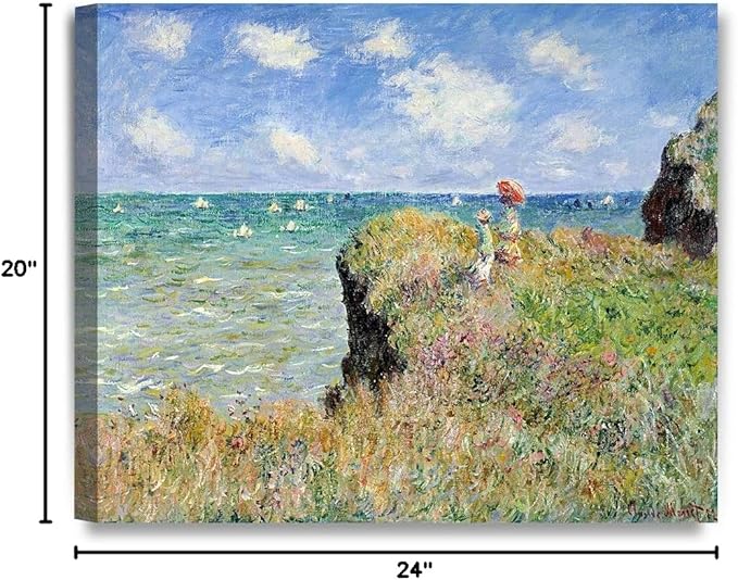DECORARTS - The Cliff Walk At Pourville, Claude Monet Art Reproduction. Giclee Canvas Prints Wall Art for Home Decor 24x20