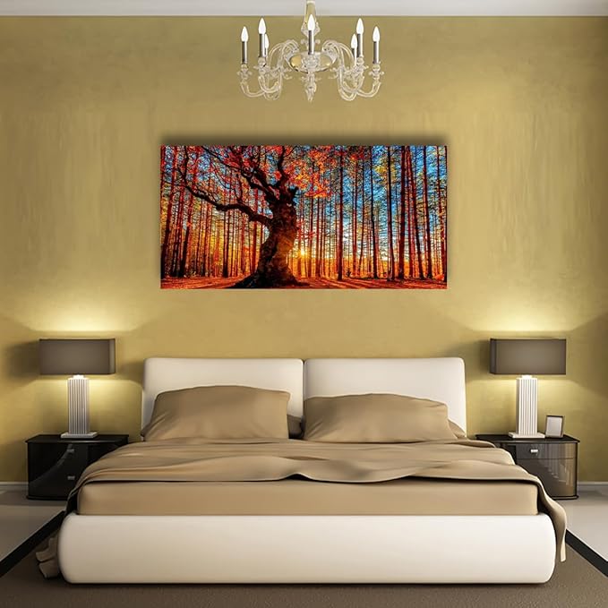Tree of Life Wall Art Canvas Prints Natural Landscape Pictures Home Decor Colorful Forest Paintings for Living Room Bathroom Bedroom Kitchen Decorations 24x48 Wooden Framed Artwork Easy Hanging