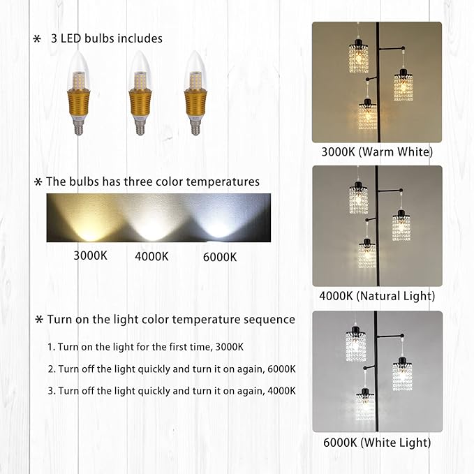 beaysyty Art Decor Crystal Black Floor Lamp 3-Light Contemporary Crystal Lampshade for Living Room,Bedroom,Office