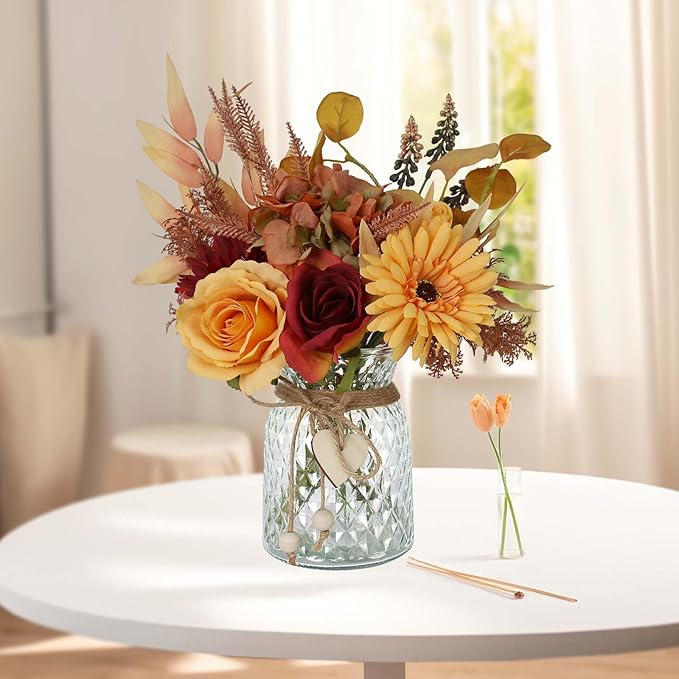 Leftover Fake Fall Flowers in Vase,Fall Flower Arrangements,Fall Floral Arrangement,Fall Table Decor,Fall Centerpieces for Tables,Fall Kitchen Decor,Fall Coffee Table Decor