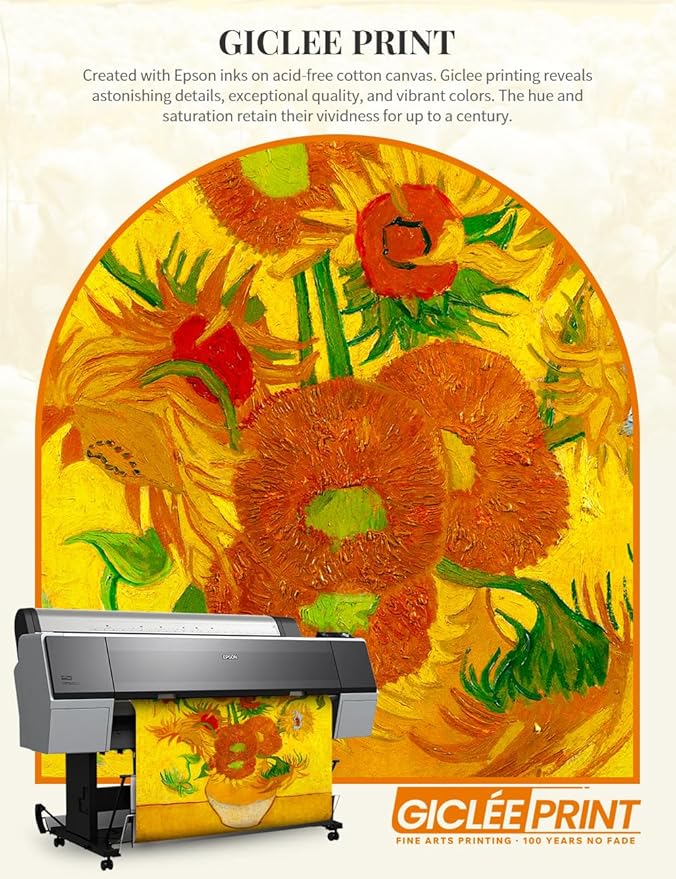 DECORARTS - Sunflowers - Vincent Van Gogh Giclee Prints w/Antique Brown Frame for Wall Decor. Picture Size: 16x20, Total Size w/Frame: 19x23