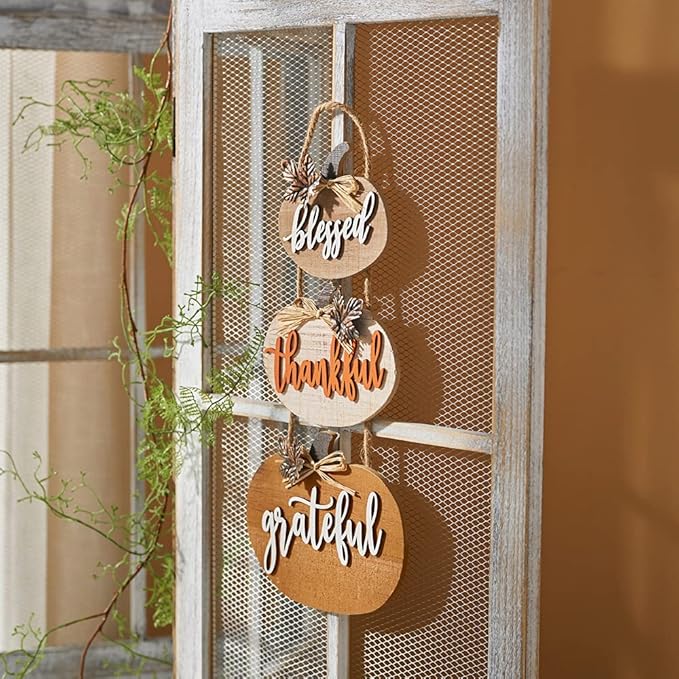 Fall Decorations for Home Thanksgiving Sign Blessed Thankful Grateful Autumn Home Decor Wooden Farmhouse Thanksgiving Decoration Indoor Harvest Signs