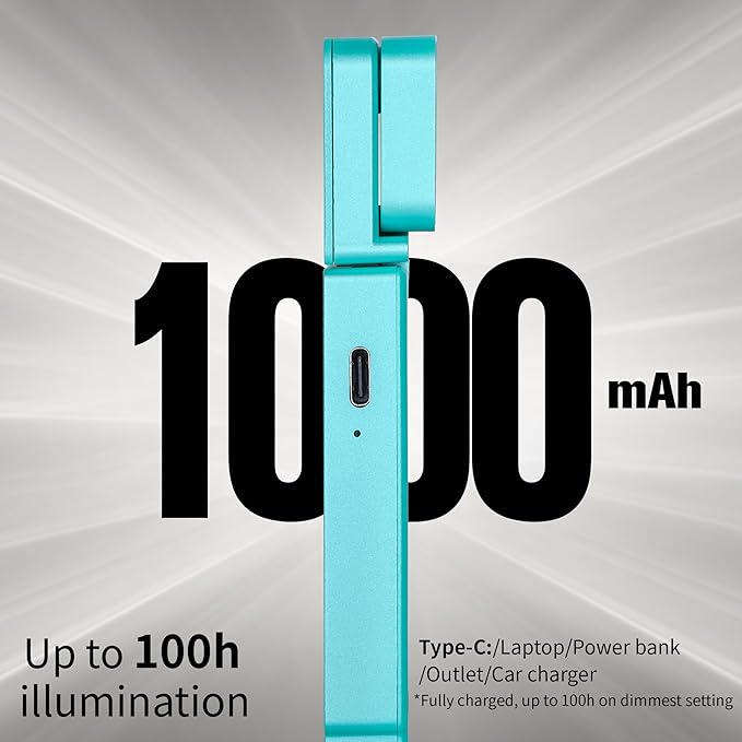 Dott Arts Book Light,Dual-Heads Reading Light for Bedtime with Screen Display.Rechargeable Ultralight Clip on LED Bookmark Lamp with 5 Color,6 Brightness Levels,1000mAh,Timer Function.Cyan