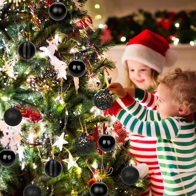 30PCS 2.36" Christmas Ball Ornaments Shatterproof Black Christmas Tree Decorations Xmas Tree Balls Halloween Ornaments Décor