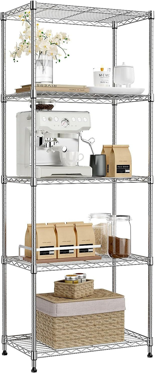 IZEUK 5-Tier Chrome Metal Storage Shelves, Adjustable Wire Shelving Unit for Kitchen, Bathroom, Pantry, Office, Garage, Organizer Wire Rack, 1250 lbs, 13.7" D x 23.6" W x 53.4" H