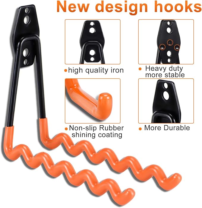 AOBEN Garage Hooks Heavy Duty Hooks for Garage Storage Wall Mount Garage Hanger & Organizer Hook (24PCS)-Orange