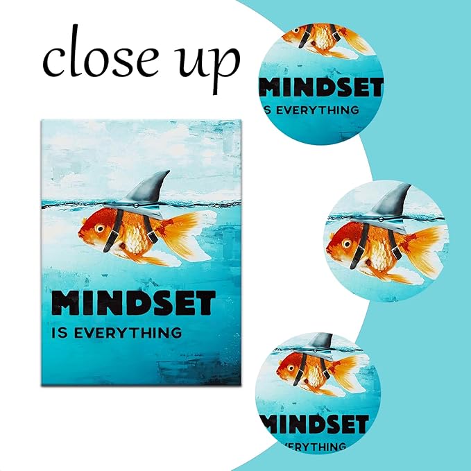 Canvas Wall Art Goldfish Shark Picture Animal Motivational Painting Modern Inspiring Poster Print Artwork for Living Room Bedroom Office Home Decor Wooden Framed Ready to Hang [18''W x 24''H]