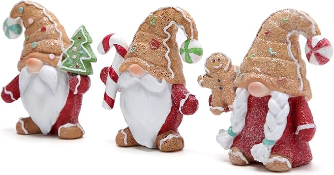 Hodao Christmas Gingerbread Gnome Decorations Set of Three-Charming Christmas Decor for Home Indoor-Festive Fun Gift (Red Clothes)