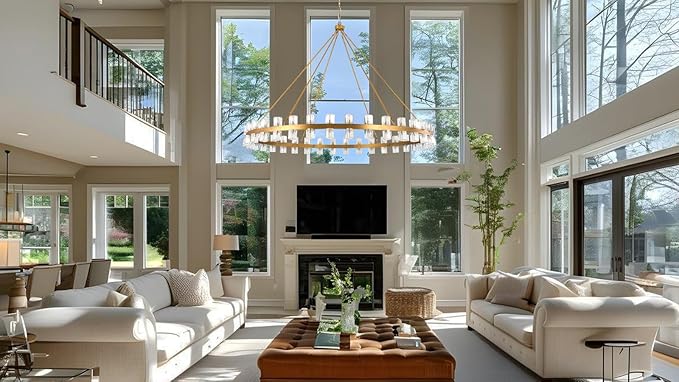 70 Inch Gold Wagon Wheel Chandelier with Crystal Shade, 72 Lights, Modern Farmhouse Style, Ideal for Dining Room, Kitchen, Entryways
