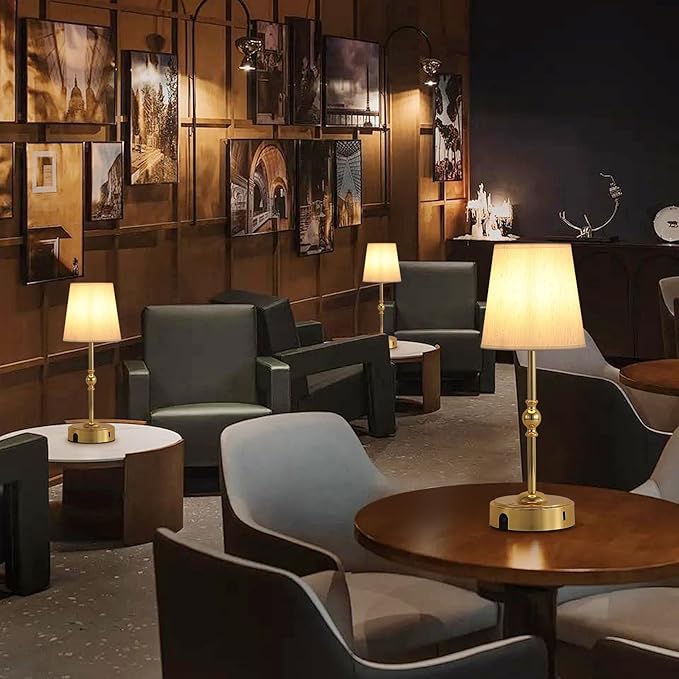 Portables Cordless LED Table Lamp with Dimmer,Outdoor Gold Desk Lamp10000mAh Wireless Rechargeable Battery Nightstand Lamp for Bedroom Bedside Home Camping Balcony Bar RV,Decor