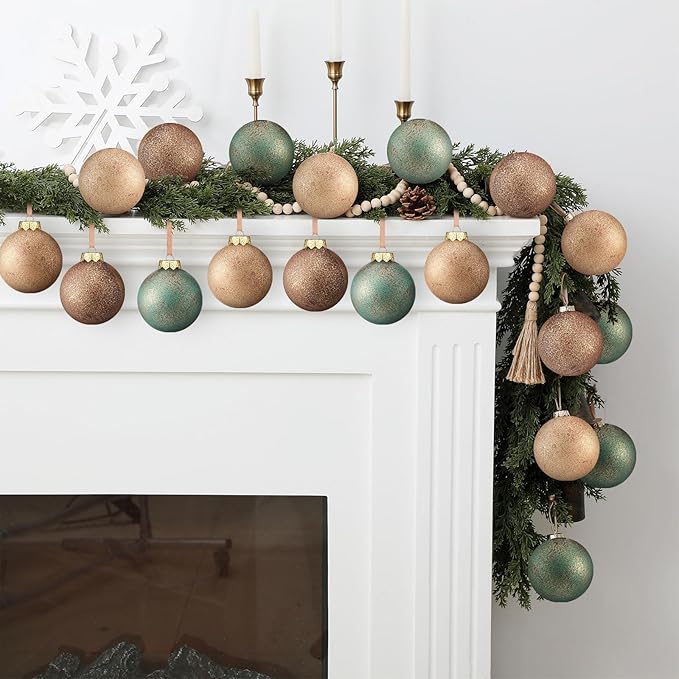 24 Pcs Neutral Textured Christmas Ball Ornaments 2.36'' Vintage Christmas Tree Decor Rustic Distressed Ornaments with Loop Shatterproof Hanging Ball for Farmhouse Xmas Decor (Nostalgic Color)