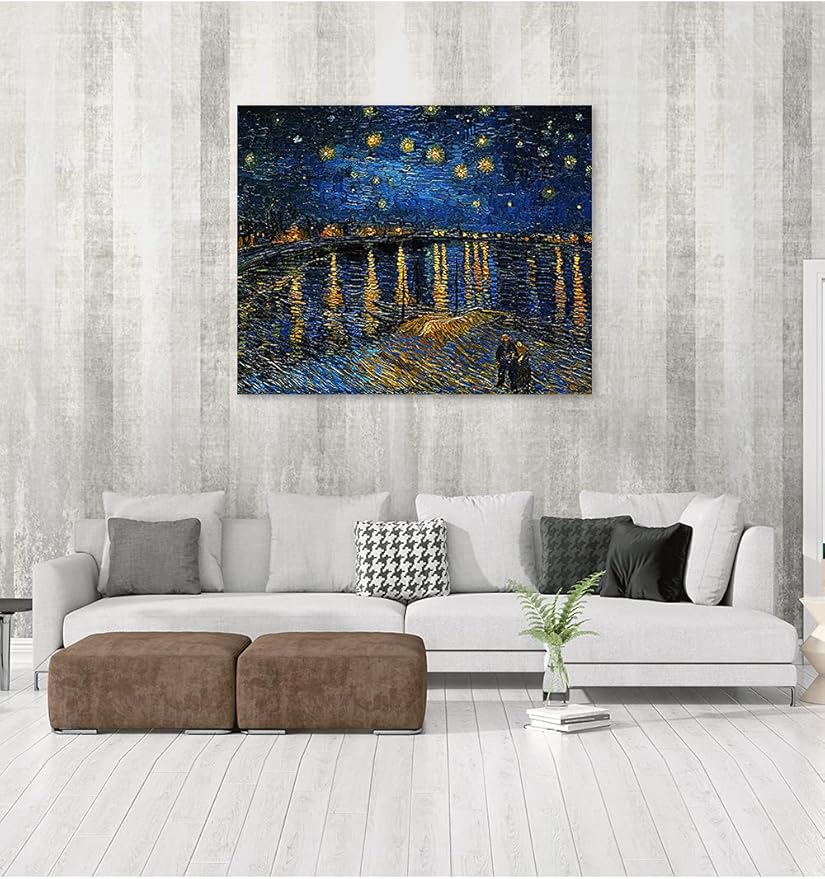 DECORARTS - Starry Night Over The Rhone, Vincent Van Gogh Art Reproduction. Giclee Print on Canvas. Wall Art for Home. 40x32