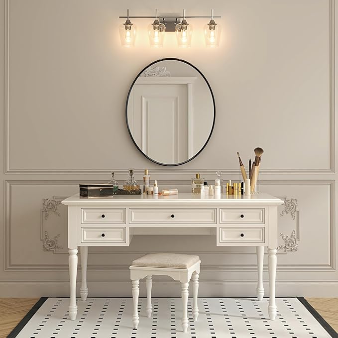 VONLUCE Bathroom Vanity Light, 4 Light Bathroom Light Fixture Over Mirror, Bathroom Wall Lamp with Clear Glass, Modern Brushed Nickel Vanity Lighting fixtures for Bathroom, Bedroom, Hallway