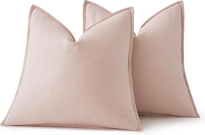 MIULEE Decorative Linen Euro Sham Pillow Covers 24x24 Light Pink Boho Farmhouse Neutral Couch Throw Pillows for Bed Pack of 2 Accent Modern Pillowcase Sofa Livingroom Home Decor