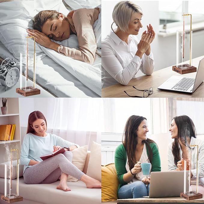 Incense Holder，2 Pack Wood Incense Holder for Sticks with Glass Ash Catcher，Incense Burner for Meditation Yoga Spa Room Decor