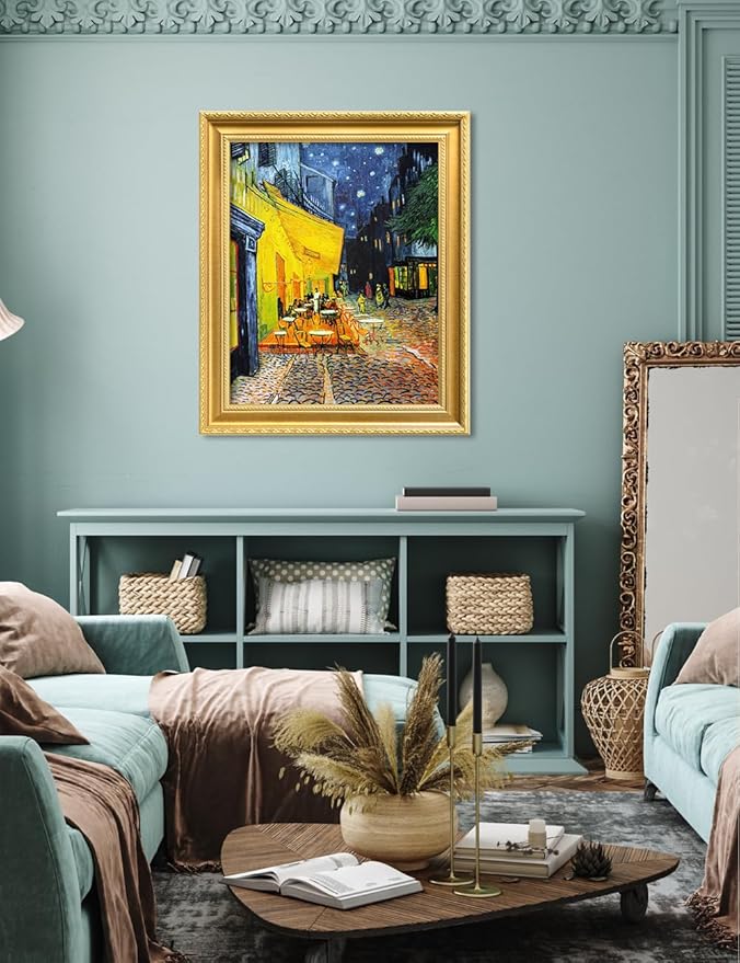 DECORARTS - Cafe Terrace at Night by Vincent Van Gogh. Giclee Print on Acid-Free Canvas in Gold Solid Wood Frame. Picture Size: 16x20, Total Size: 24.75x20.75, Made in USA