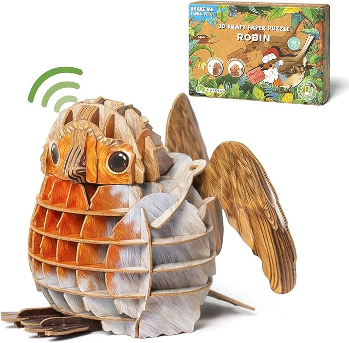 Robin Bird 3D Puzzle with Sounds, Made of 41 Paper Puzzle Pieces, Animal Collectible Table Art Gift Toys for Tweens, Teens & Adults