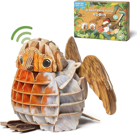 Robin Bird 3D Puzzle with Sounds, Made of 41 Paper Puzzle Pieces, Animal Collectible Table Art Gift Toys for Tweens, Teens & Adults