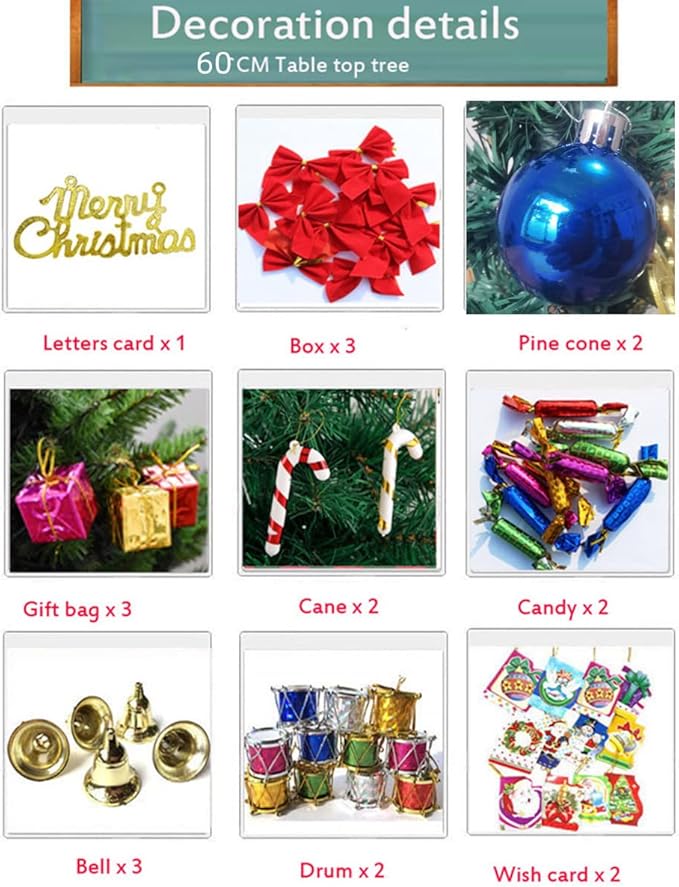 Mini Christmas Tree Small Christmas Tree with LED Lights Ornaments Tabletop Artificial Christmas Decorations Indoor Christmas Decor 24"/60cm