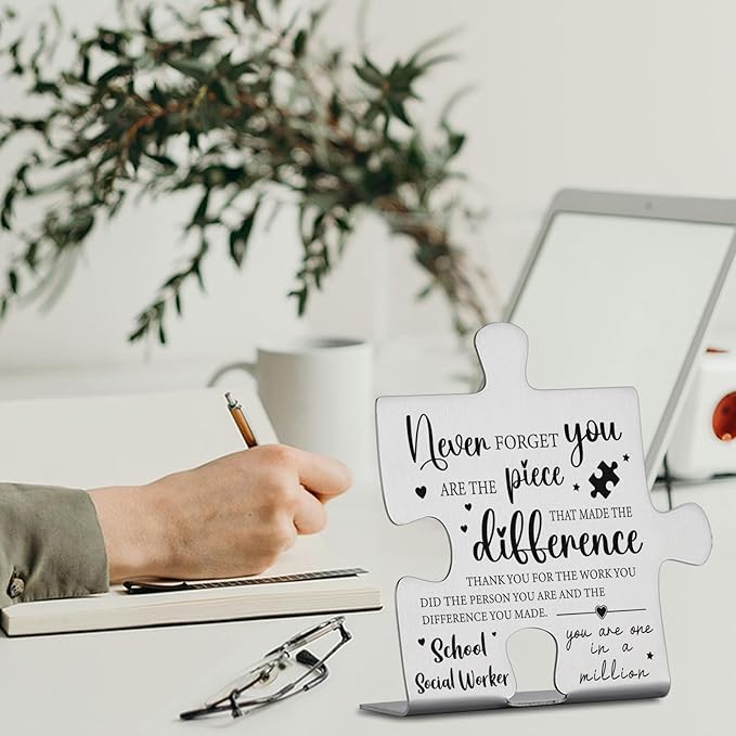 School Social Worker Appreciation Gifts, Thank You Gifts for School Social Worker Week Birthday Christmas Team Office Ornament Decor Puzzle Piece Decorative Signs Plaques YCC5