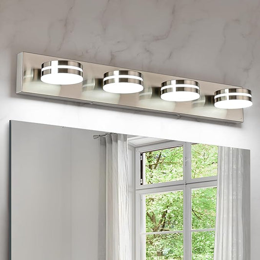 Brushed Nickel Vanity Lights for Bathroom, 4-Light Bathroom Light Fixtures Over Mirror, LED Dimmable Bath Lighting Fixture, Modern Wall Mounted Lighting Fixture
