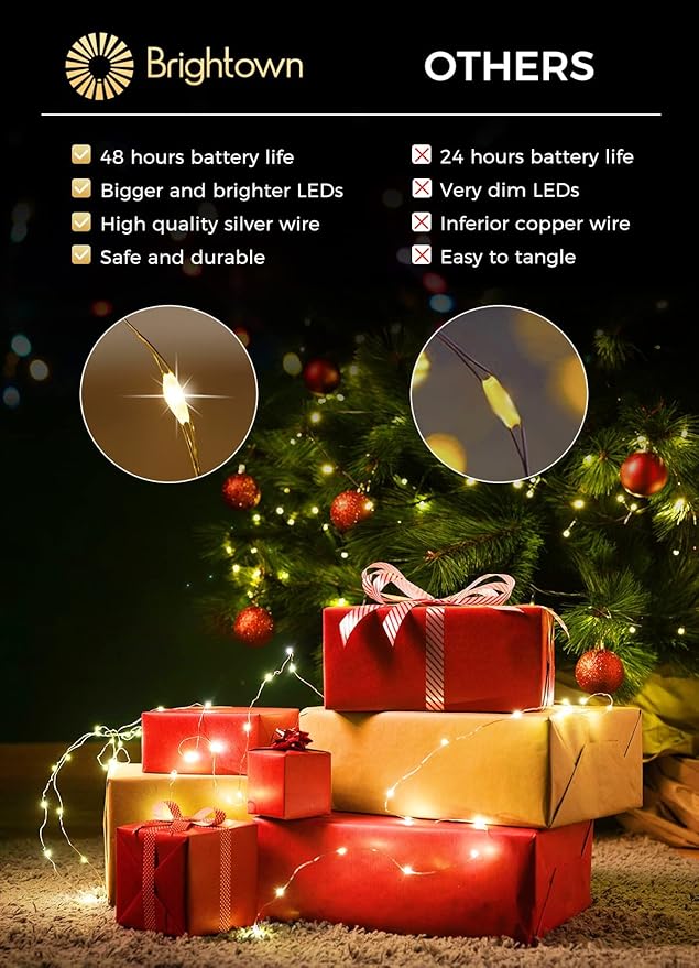 Brightown 12 Pack Led Fairy Lights Battery Operated String Lights Waterproof Silver Wire 7 Feet 20 Led Firefly Starry Moon Lights for DIY Wedding Party Bedroom