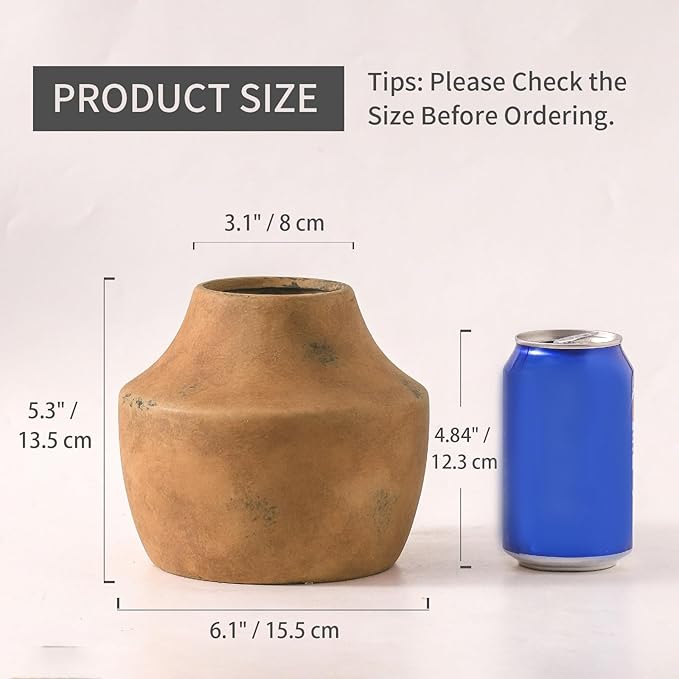 Mitt&Ditt Ceramic Flower Vase, 5.3 inch Pottery Farmhouse Rustic Vase, Handcrafted Weathered Vases, Small Flower Terracotta Vases for Home Decor, Living Room, Table, Shelf, Mantel