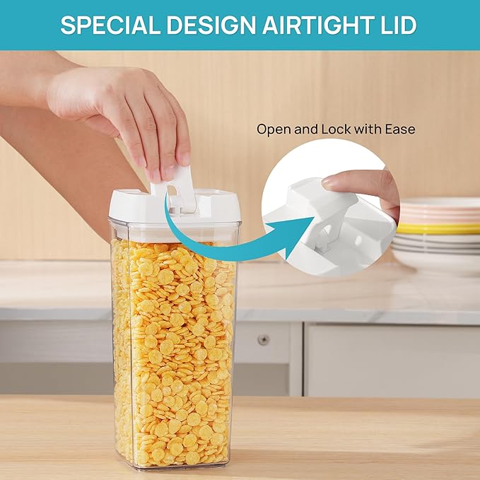 Vtopmart Airtight Food Storage Containers, 7 Pieces BPA Free Plastic Cereal Organizer Canisters with Easy Lock Lids, for Kitchen Pantry Organization, 24 Labels, White