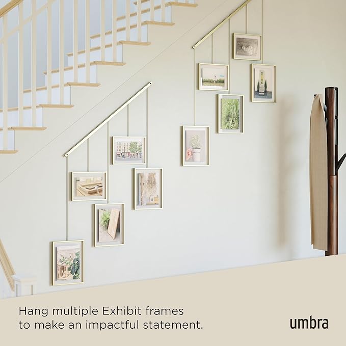 Umbra Exhibit Adjustable Photo Display – DIY Collage Set Mounts in Various Layouts Horizontally and at Different Angles - Holds 5 Picture Frames for Photos, Prints, Artwork and More, 4 by 6 inch and 5