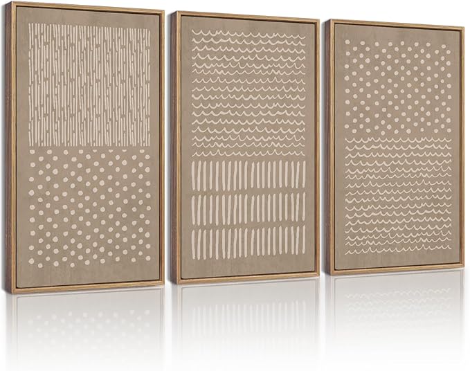 KUVIOKE Boho Mid-Century Modern Wall Art Framed Neutral Retro Minimalist Geometric Prints Rustic Bohemain Artwork Kitchen Dining Room 11x14in (Natural Framed)