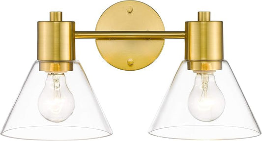LMS Gold Bathroom Vanity Light Fixtures, 2 Light Bathroom Light Fixtures with Clear Glass Shade, LMS-100