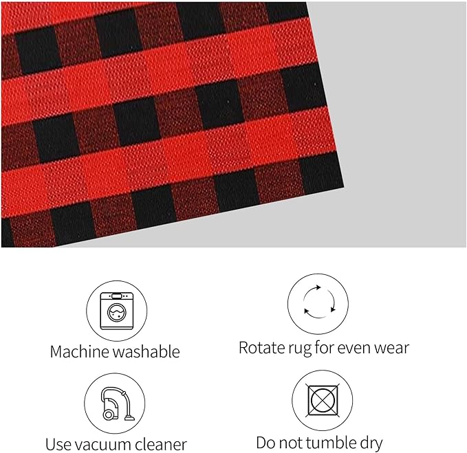 SEEKSEE Cotton Buffalo Plaid Rug 27.5"x43" Black and Red Checked Rug Washable Doormats Indoor Outdoor Rugs for Layered Front Door Mats, Porch, Kitchen, Farmhouse, Entryway