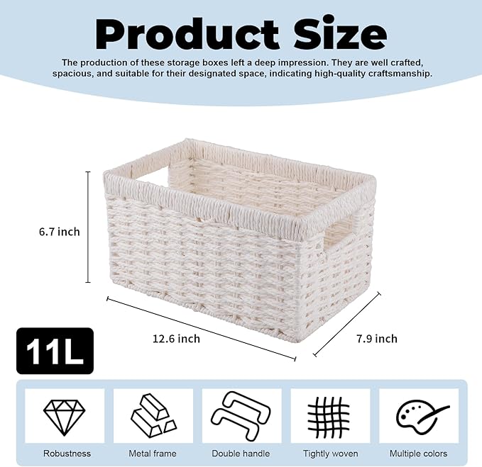 OIAHOMY Wicker Baskets, Paper Rope Storage Baskets for Organizing with Built-in Handles, 2 Packs-Brown