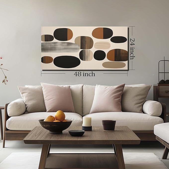 Prepeyssee Large Brown Abstract Wall Art for Living Room Geometry Black Boho Artwork for Bedroom Office Kitchen Modern Canvas Prints 24"x48"