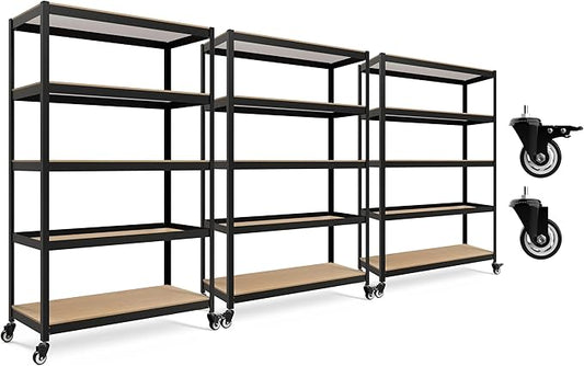 HOMEDANT House 5-Tier Metal Boltless Rolling Cart Shelf Rack Casters Heavy Duty Wheel Shelving Unit Adjustable Utility Storage Shelves Organizer Shelf Kitchen Garage 48.1" W x 18.5" D x 75.4" H 3Pack