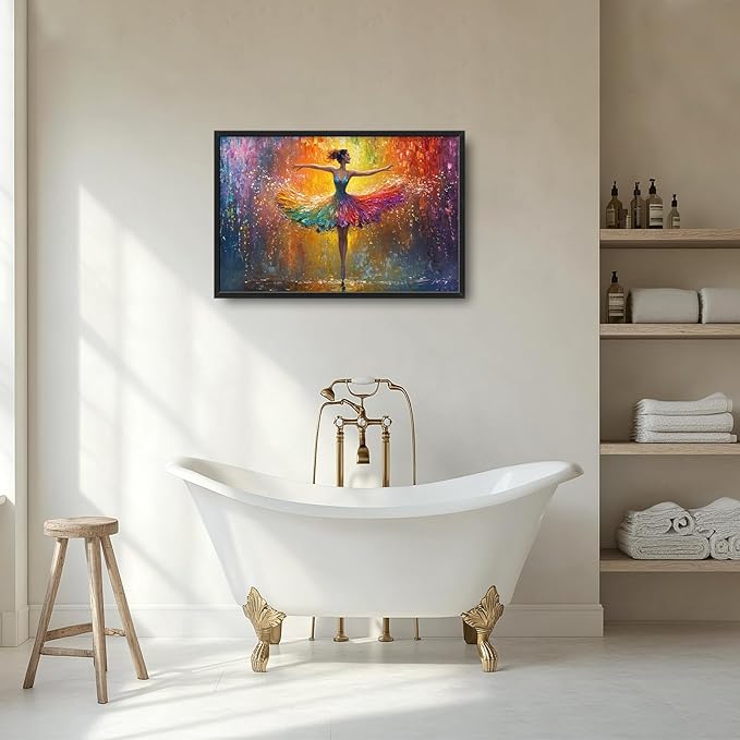 Olivine Large Wall Art, Ballerina Pictures Wall Decor, Colorful Ballet Canvas Prints, Dance Girl Painting, Framed Artwork for Bathroom Girl's Bedroom Living Room Office Home Decoration 36"x24"
