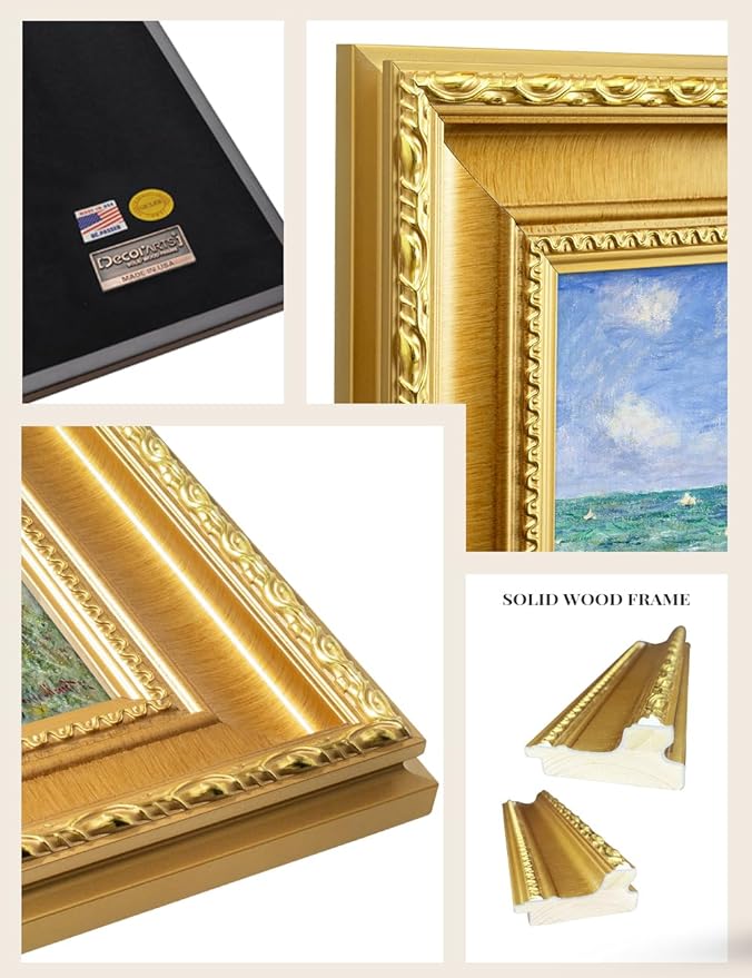 DECORARTS - Claude Monet The Cliff Walk At Pourville Giclee Print with Gold Solid Wood Frame, Impressionist Large Framed Wall Art, Ready to Hang, Framed Size28.75x24.75, Made in USA