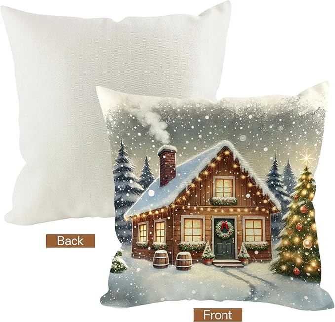 Christmas Pillow Covers 20x20 inch Set of 4, Holiday Winter Outdoor Vintage Tree Snowflake Xmas Snowman Neutral Farmhouse Gold Seasonal Burlap Decorations for Sofa Couch