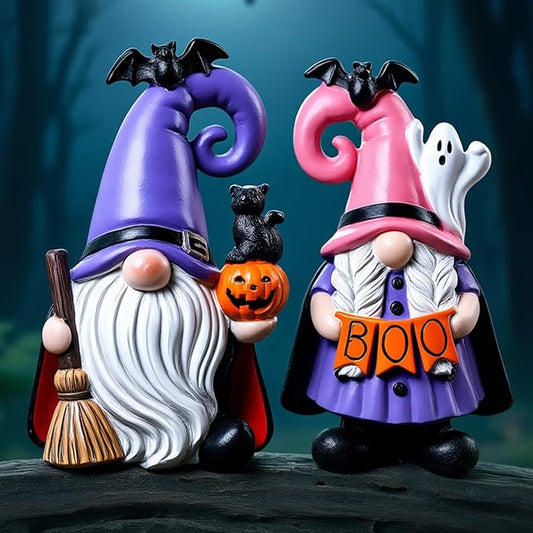 Halloween Decorations | Set of 2 Halloween Gnomes Decorations for home | Tomte Swedish Gnomes Resin Figurines for Indoor & Outdoor Garden Fall Gnome Table Centerpiece, Autumn Party Decor 4.2 "H